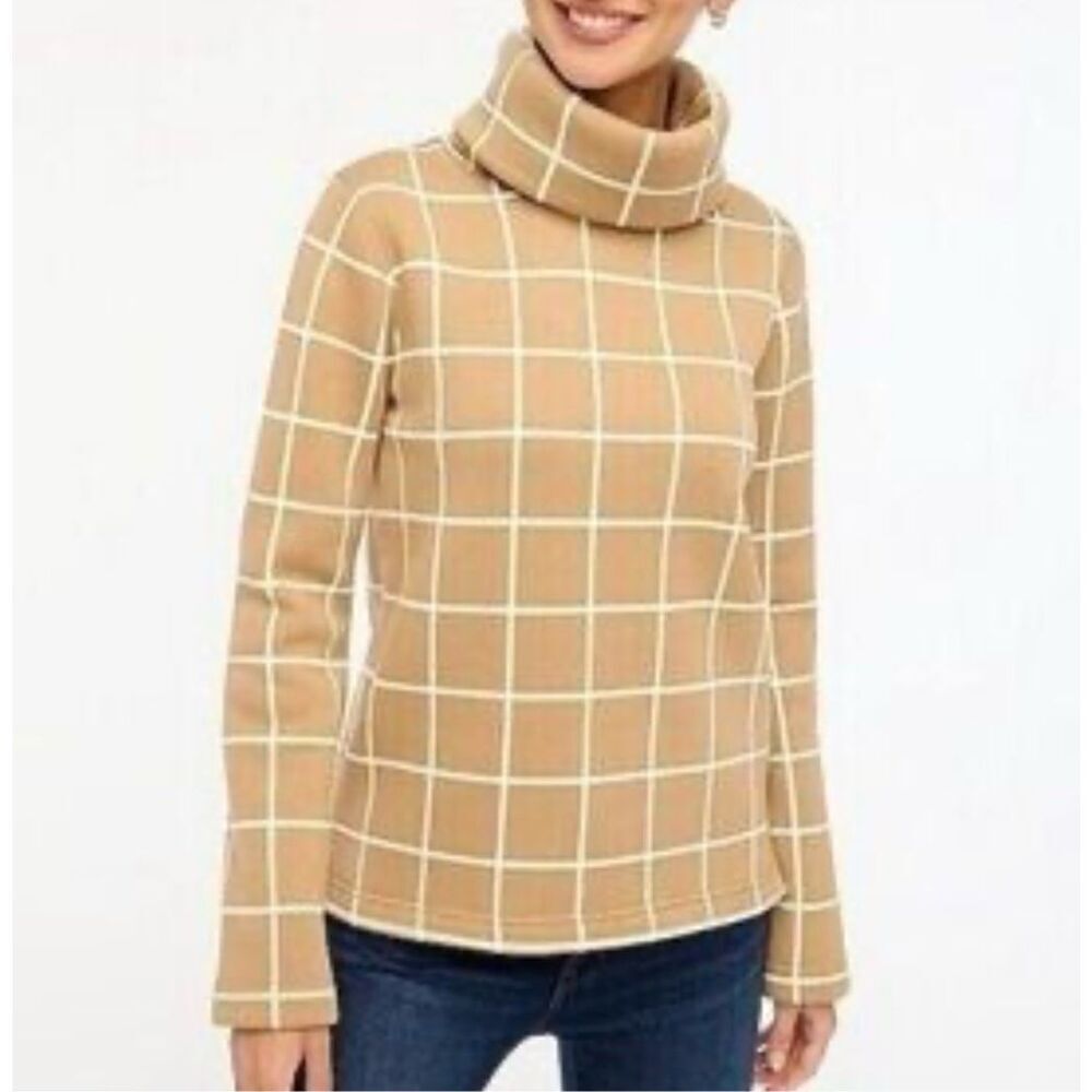 J.Crew windowpane fleece lined turtleneck sweater M